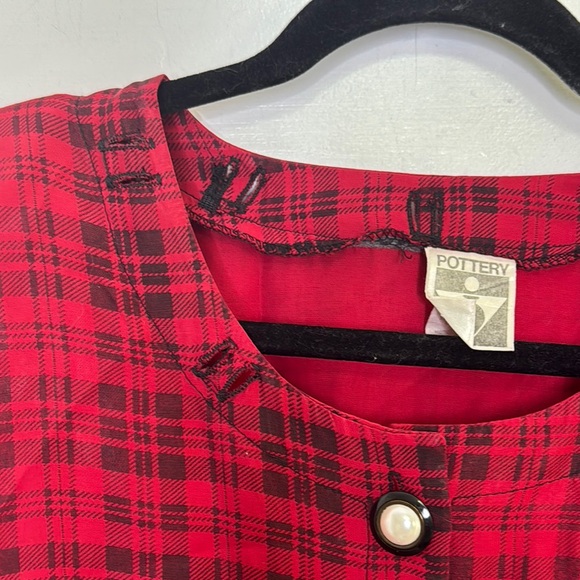 Pottery Vintage Croppwd Red Plaid Women's Jacket - Picture 6 of 11